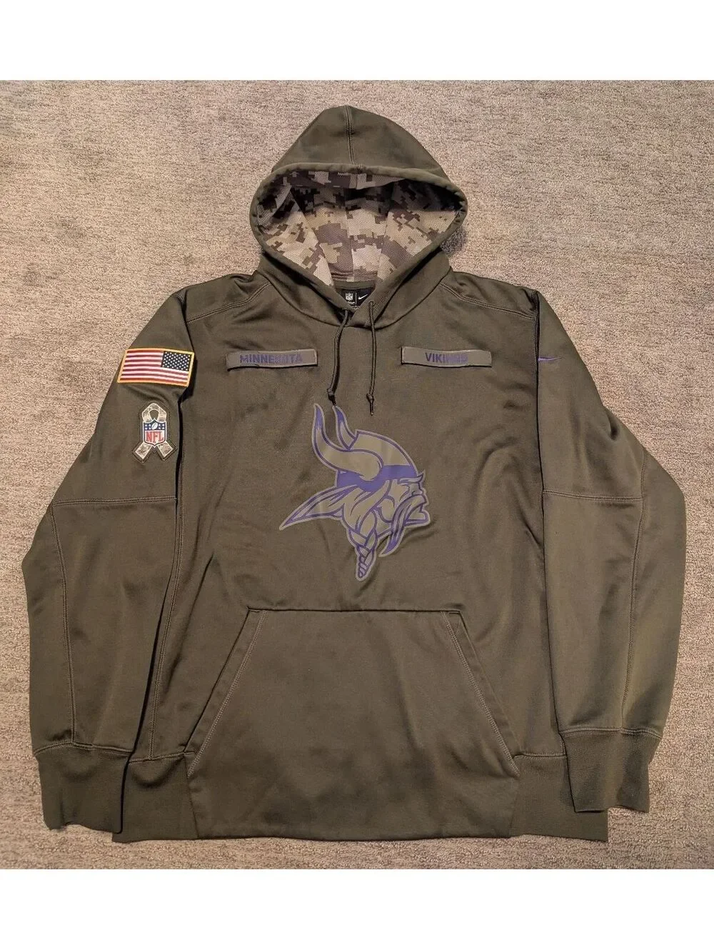 Nike Minnesota Vikings Salute To Service Hoodie Sweatshirt Mens Large Military O